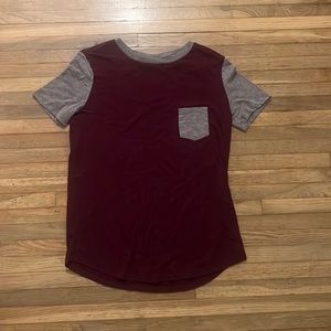 Maroon and Grey Tee with Pocket
